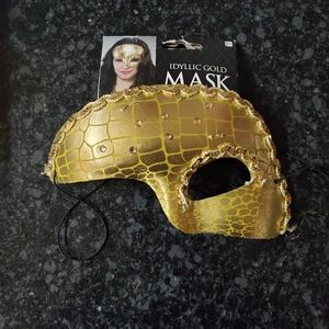 Idyllic Gold Eye Mask Halloween Costume Masquerade Dress Up Plastic - RRR Mask
